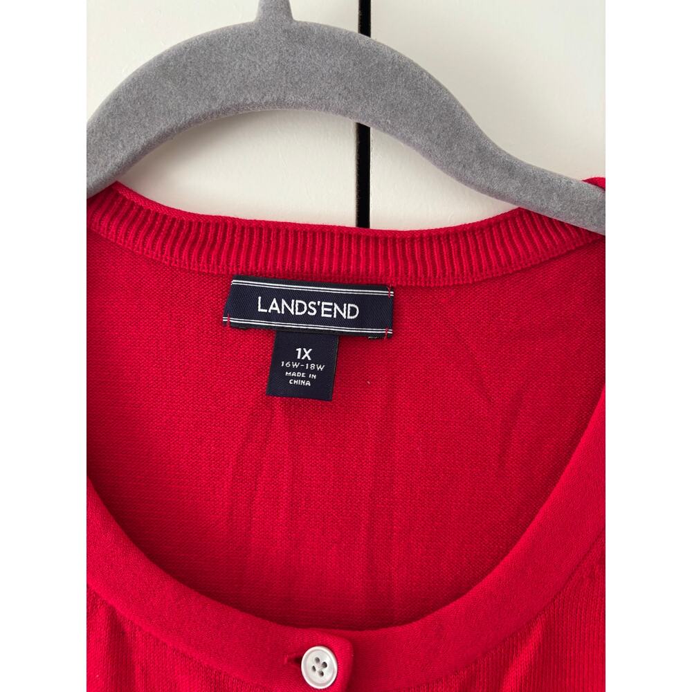 Lands’ End Women’s 1X Red Button Front Cardigan Sweater Cotton Blend Plus Size - Picture 3 of 9